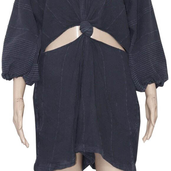 Free People Free-Est - Knotty But Nice Romper Black Textured L - Picture 4 of 7